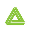 Penrose triangle icon. Geometric 3D object optical illusion. Green silhouette vector illustration.