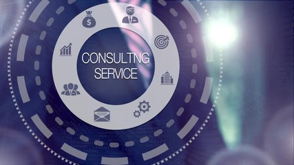 Wall Mural - A businessman selecting a Consulting Service Business concept on a futuristic computer display.