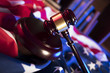 © zolnierek - Independence Day theme. 4th of July. American Declaration of Independence. Gavel, library, different codes. American flag. Red and blue. Place for typography.