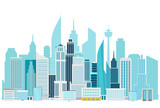 Fototapeta Miasto - Modern cityscape downtown vector illustration. Office buildings of a city