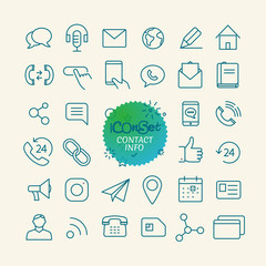 Aufkleber - Different trendy outline icons collection. Web and mobile app thin line icons set. Contact info