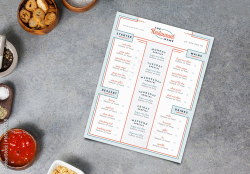 orange  teal restaurant menu layout  stock template adobe stock