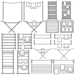 Set drying racks on white background. Transparent outline isolated graphic vector illustration icon in flat style.