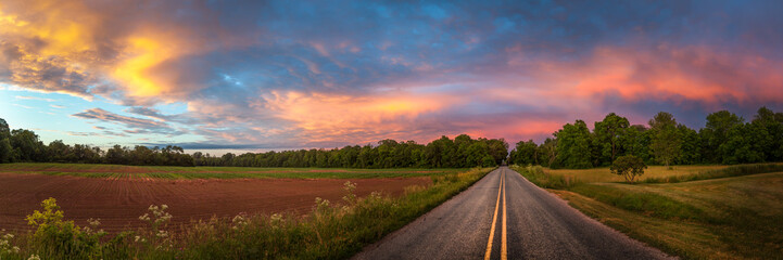 beautiful sky with country road