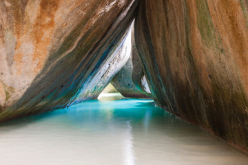 Famous beach and rock formation called The Bath on Virgin Gorda, British Virgin Islands