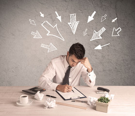 Wall Mural - Busy office worker with drawn arrows