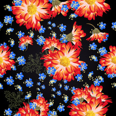 Wall Mural - Beautiful floral pattern with bright chamomilies and blue flowers