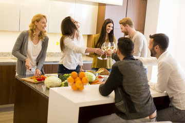 Wall Mural - Young friends toasting with white wine