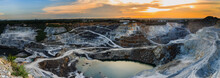 Panorama Of The Quarry Mining With Beautiful Sunlight And Cloudy Sky Aerial View Industrial