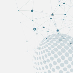 Poster - Vector halftone circle with molecule connect line and dot