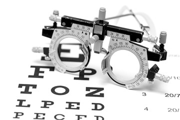 Wall Mural - trial lens on an eye chart white background