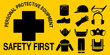 PPE icon set on yellow background
