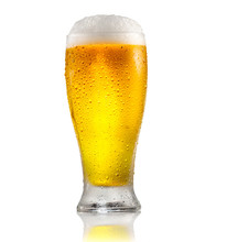 Beer. Glass Of Cold Beer With Water Drops. Craft Beer Isolated On White Background