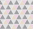 Modern style vector illustration for surface design. Abstract seamless pattern with triangle motif in natural beige and gray colors.