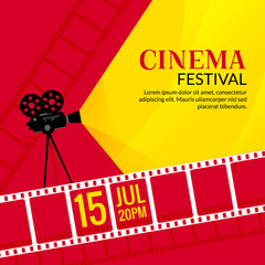 Cinema festival poster template. Vector camcorder and line videotape illustration. Movie festival art background