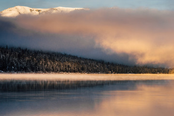 Sticker - Winter sunrise at Donner Lake, California.