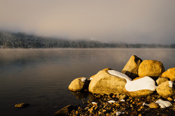 Sticker - Winter sunrise at Donner Lake, California.