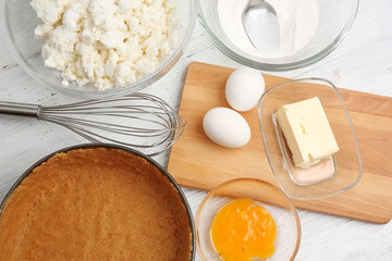 Sticker - Ingredients for cheesecake on kitchen table