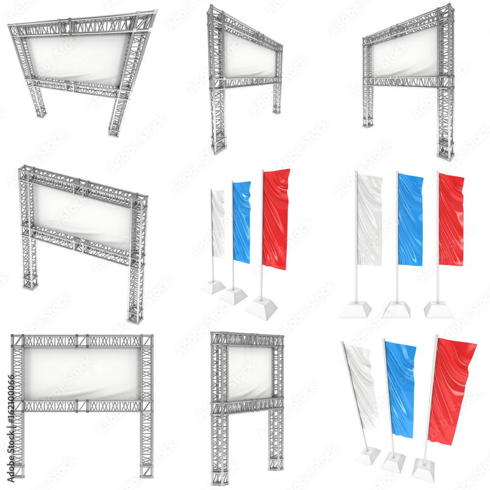 Steel truss girder element banner construction set. 3d render press ...