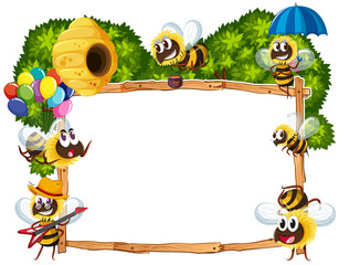 Wall Mural - border template with bees flying
