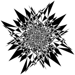 Aufkleber - Rough, edgy textured geometric element. Abstract black and white shattered shape.