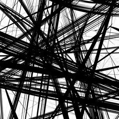 Fototapete - Random intersecting lines geometric pattern. Abstract geometric black and white texture / pattern
