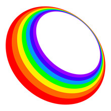 Three Dimensional Rainbow Circle In The Seven Colors Of Visible Light Spectrum Red, Orange, Yellow, Green, Blue, Indigo And Violet. Elliptical Deformed Ring With Rainbow Bands. Illustration. Vector.