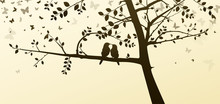 Enamored Birds Sitting on a Tree in a Romantic Setting