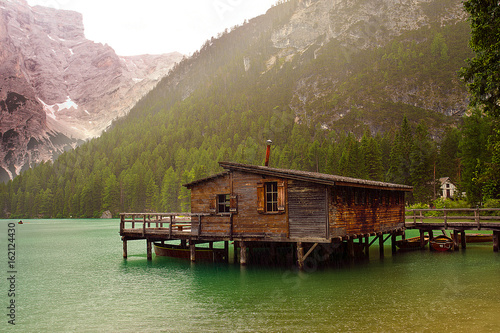 Baita Sul Lago Di Braies Buy This Stock Photo And Explore