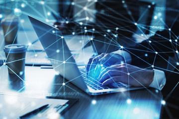 man working on a laptop. concept of internet sharing and interconnection