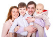 © kulniz - Close-up portrait of  Happy and smiles Family with children and infant on a white background isolated