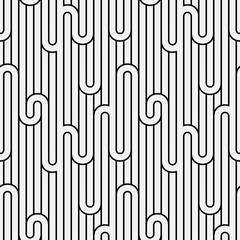 Abstract geometry stripped light seamless pattern with curves. Monochrome line texture white and black background. Vector illustration