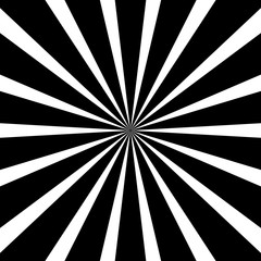 Poster - Circular pattern of radial, radiating lines. Monochrome starburst, sunburst element.