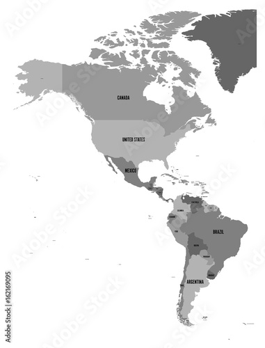 Political map of Americas in four shades of grey on white background ...