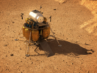 Wall Mural - descent module on surface of planet mars