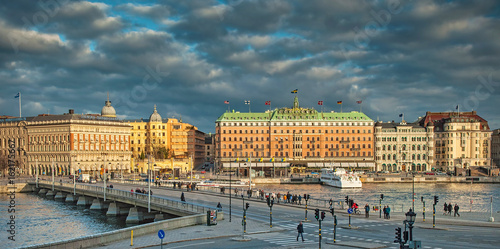 Hotels and houses in the harbor of Stockholm, Sweden