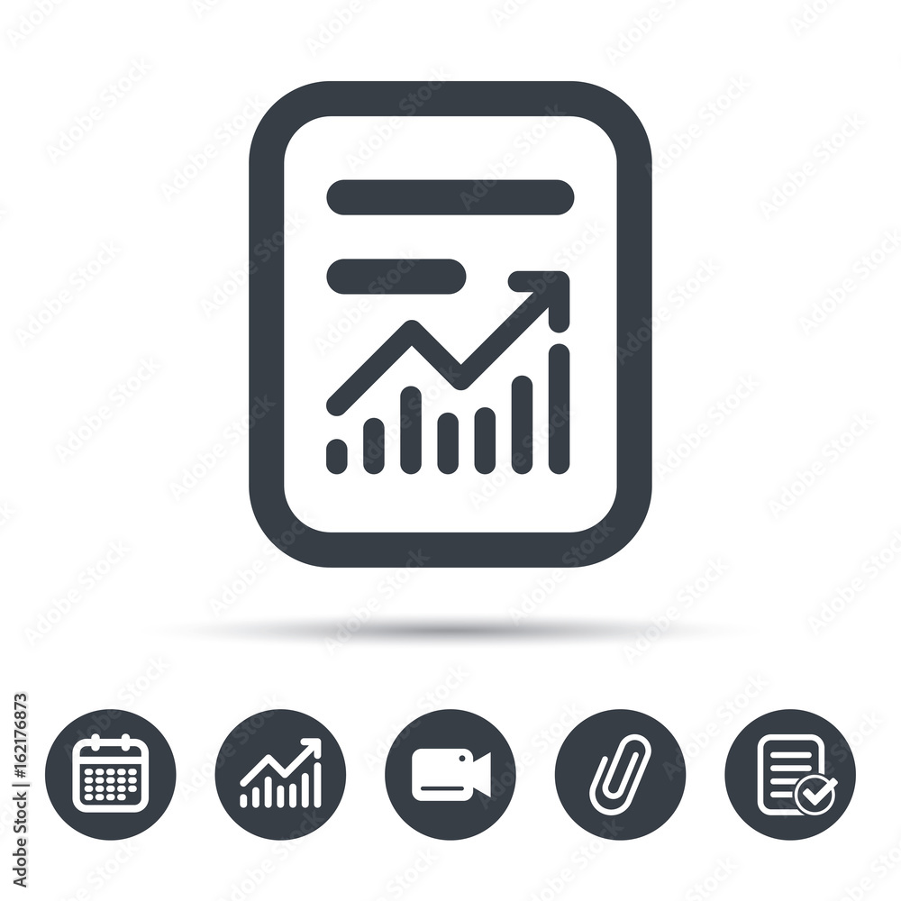 Report file icon. Document page with statistics symbol. Calendar, chart ...