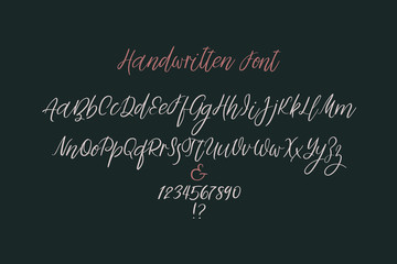 Poster - Calligraphy alphabet. Handwritten brush letters. Uppercase, lowercase, numbers. Vector font