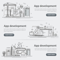 Wall Mural - flat line vector design concept banner templates set of mobile application development, app design, 
