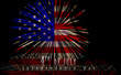 Multicolor Fireworks Celebrate over the United state of America USA flag background, Independence day concept