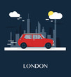 The red car at London museum illustration design