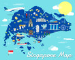 Singapore map with colorful landmarks illustration design