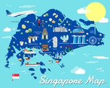 Fototapeta Miasta - Singapore map with colorful landmarks illustration design