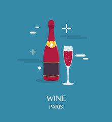 red wine beverage in Paris illustration design