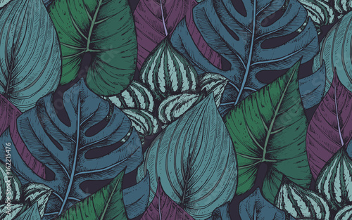 Naklejki rośliny  wektor-wzor-z-kompozycjami-recznie-rysowane-rosliny-tropikalne