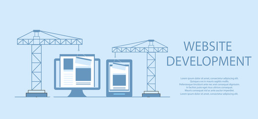 Flat design of website under construction, web page building process, site form layout of Web Development.