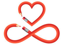 Pencil Heart And Infinity Sign, Vector Set