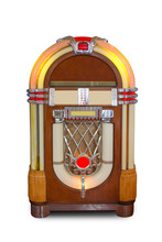 Real Vintage Jukebox Retro Music Player Isolated On White Background