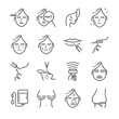 Cosmetic surgery line icons - wrinkles, aging, belly, cellulite