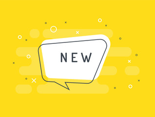 New label. Trendy flat vector bubble. White banner on a yellow background.